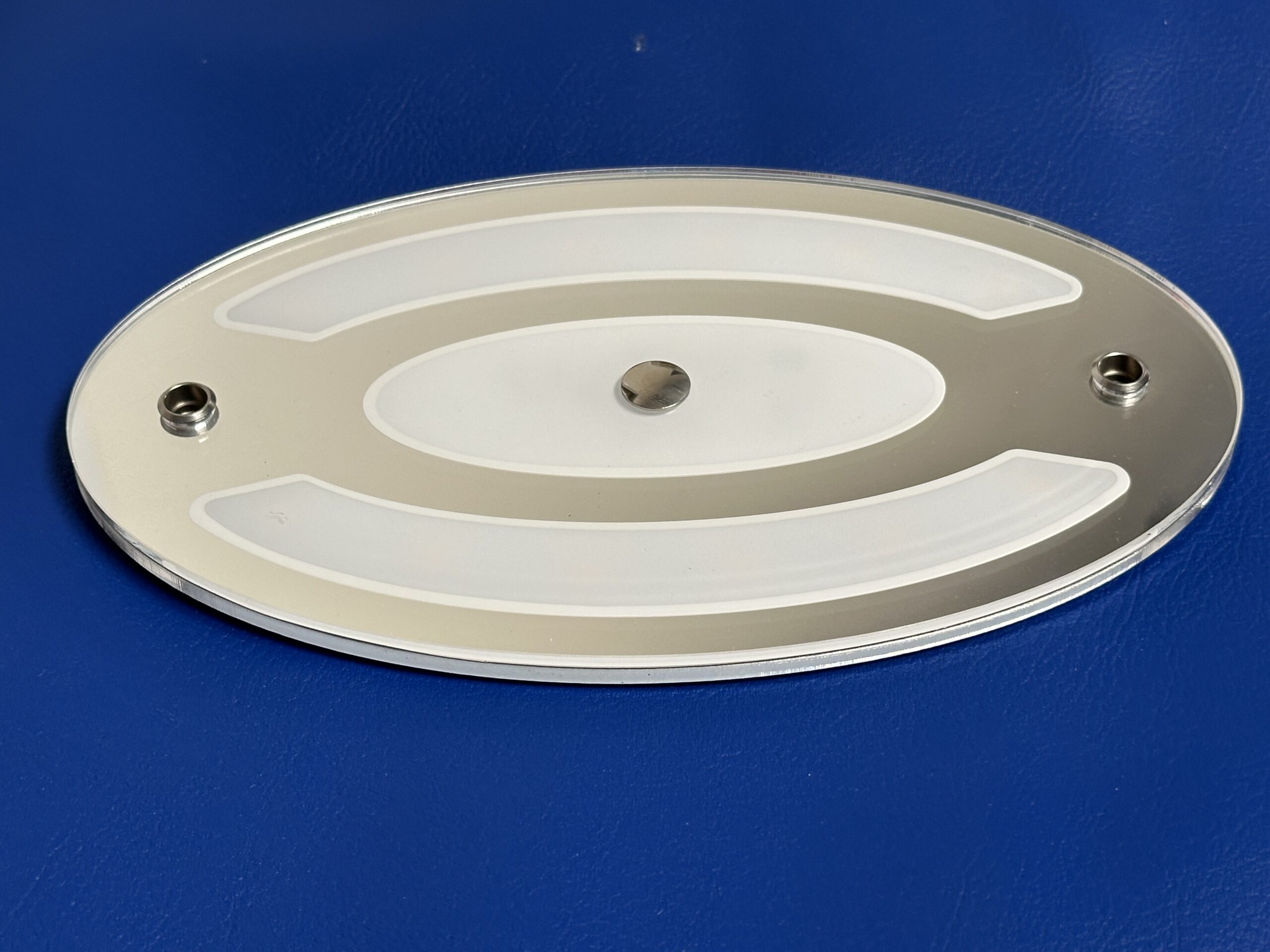 LED Oval Mirror Ceiling Light - Acrylic Mirror Finish - Switched - Warm White and Blue LEDs - 10-30V