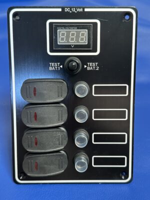 Switch Panel - 4 Gang with Digital Volt-meter - Waterproof - 12VDC