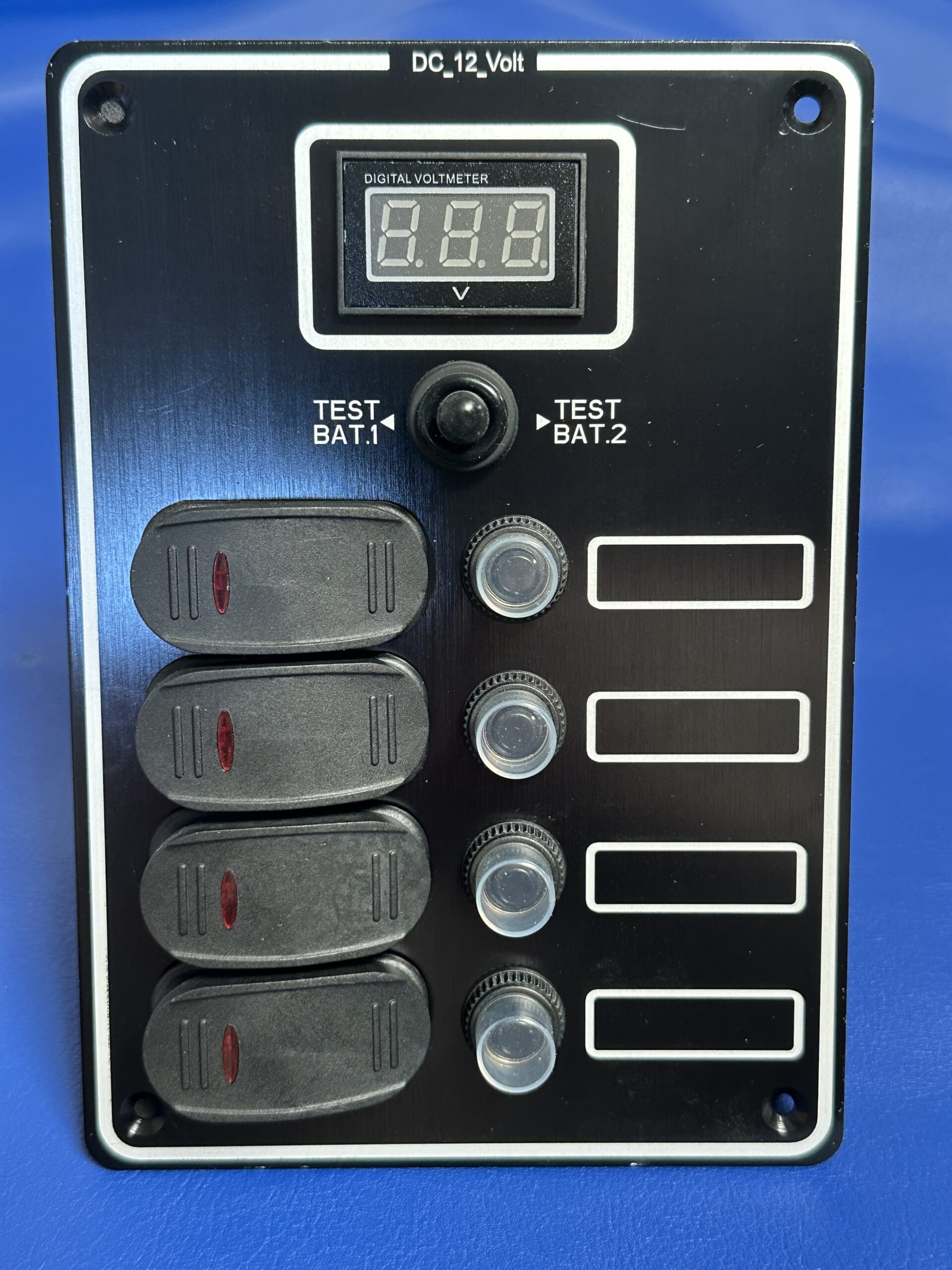 Switch Panel - 4 Gang with Digital Volt-meter - Waterproof - 12VDC