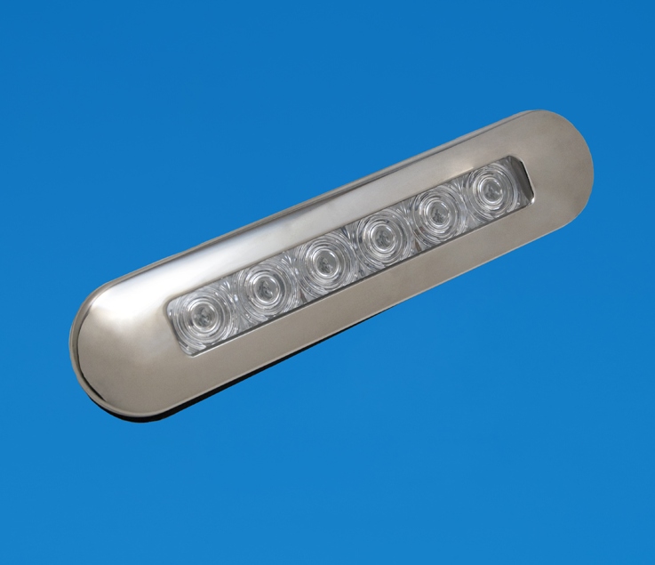 LED 5.5"/140mm Flush Mount Strip Light - Stainless Surround - Natural White LEDs - 12VDC